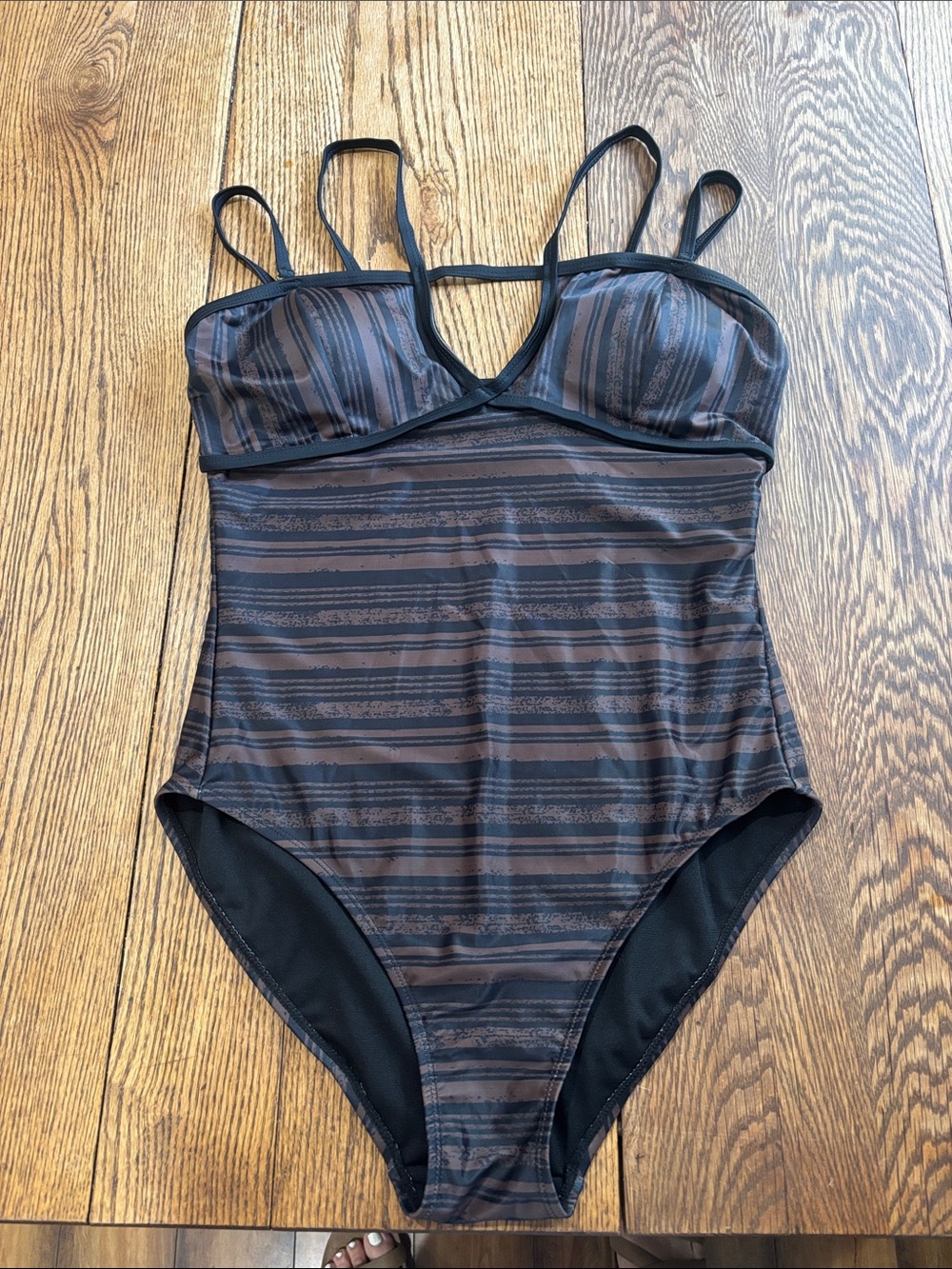 Nicole Miller Black and Brown Striped One-Piece Swimsuit